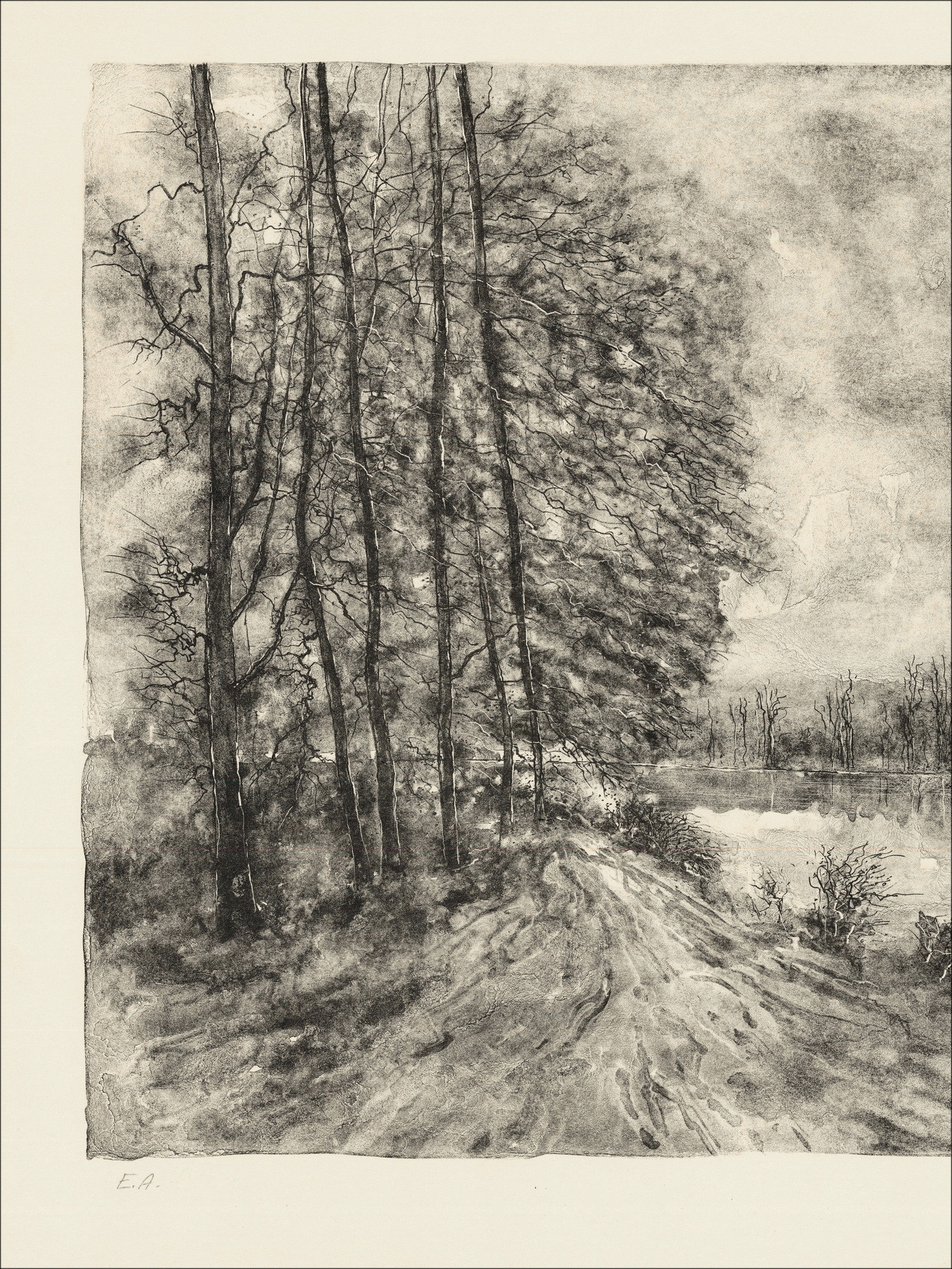 Bernard Gantner Lake in Winter, original lithograph EA signed