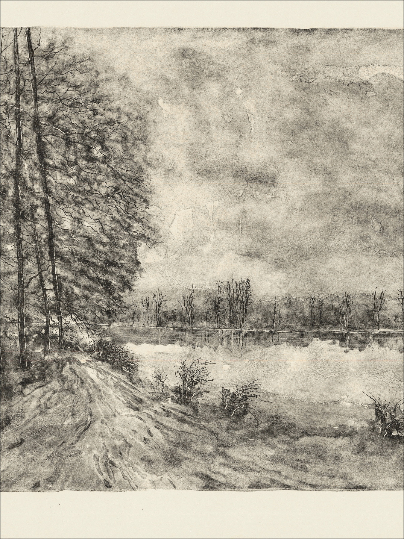 GANTNER Bernard - Original Lithographie "See im Winter" 47x64cm