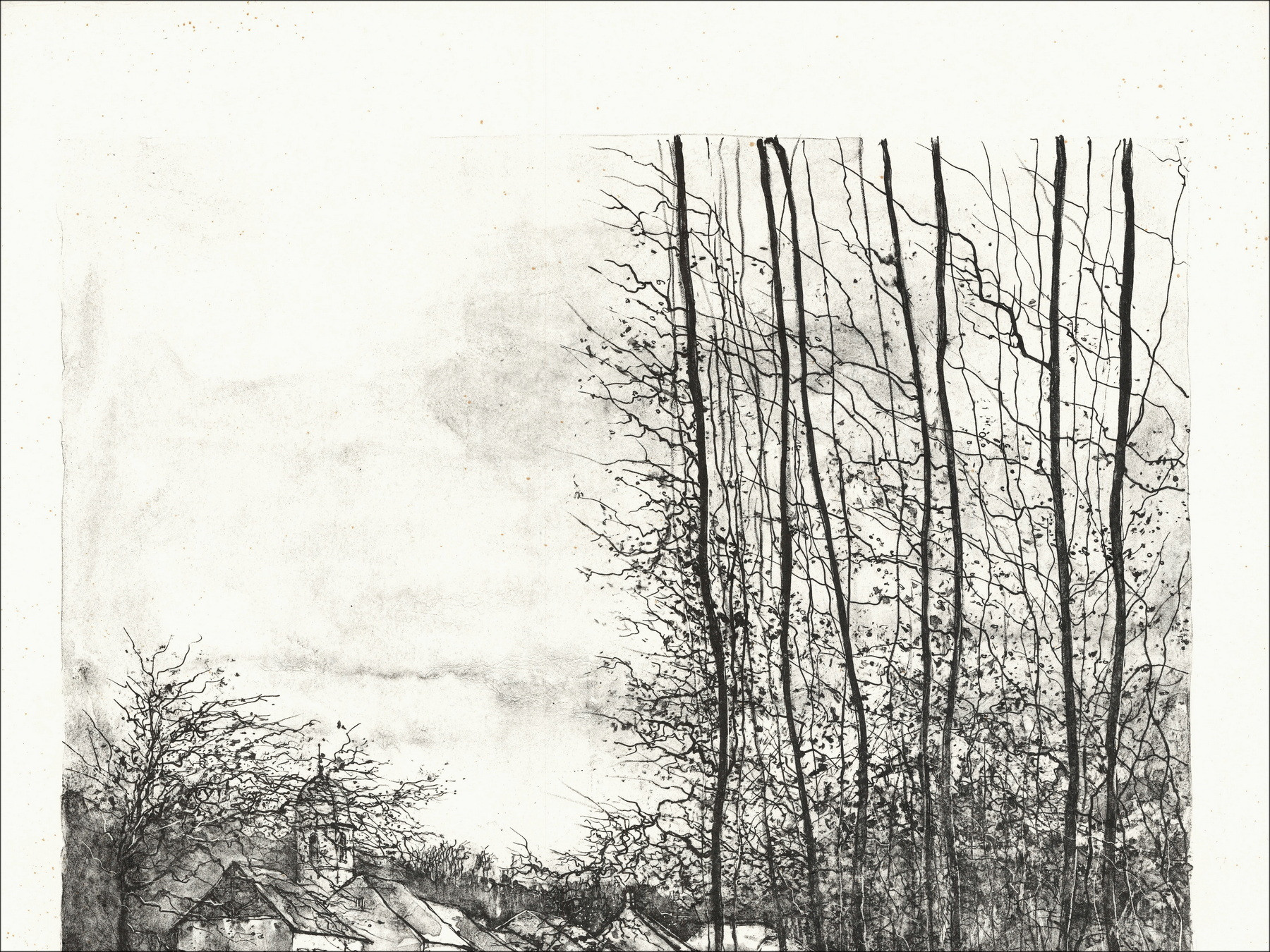 Bernard Gantner - Het dorpshout, lithografie, EA (épreuve d'artiste) ondertekend.