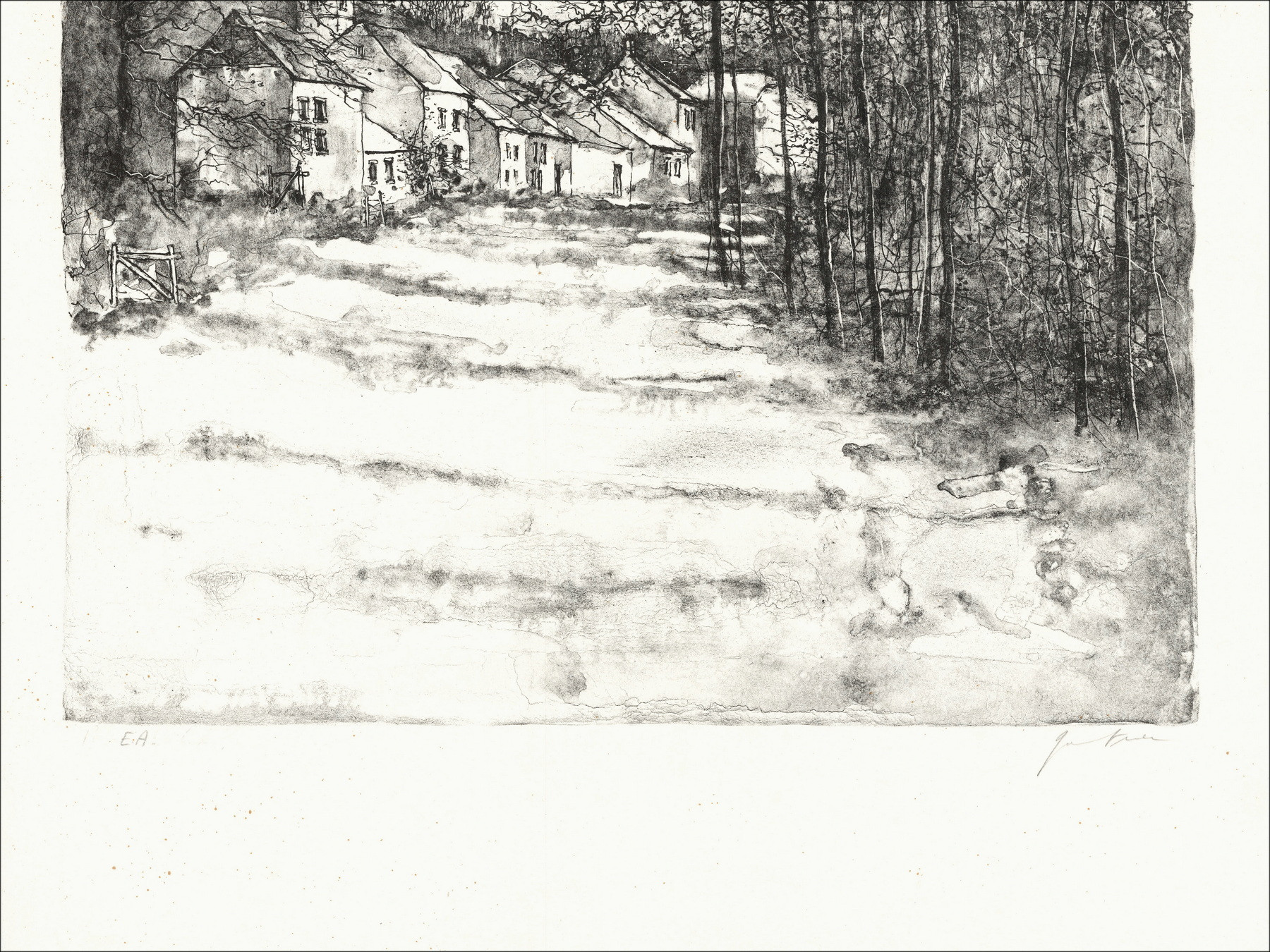 Bernard Gantner Il Bosco del villaggio, litografia EA firmata