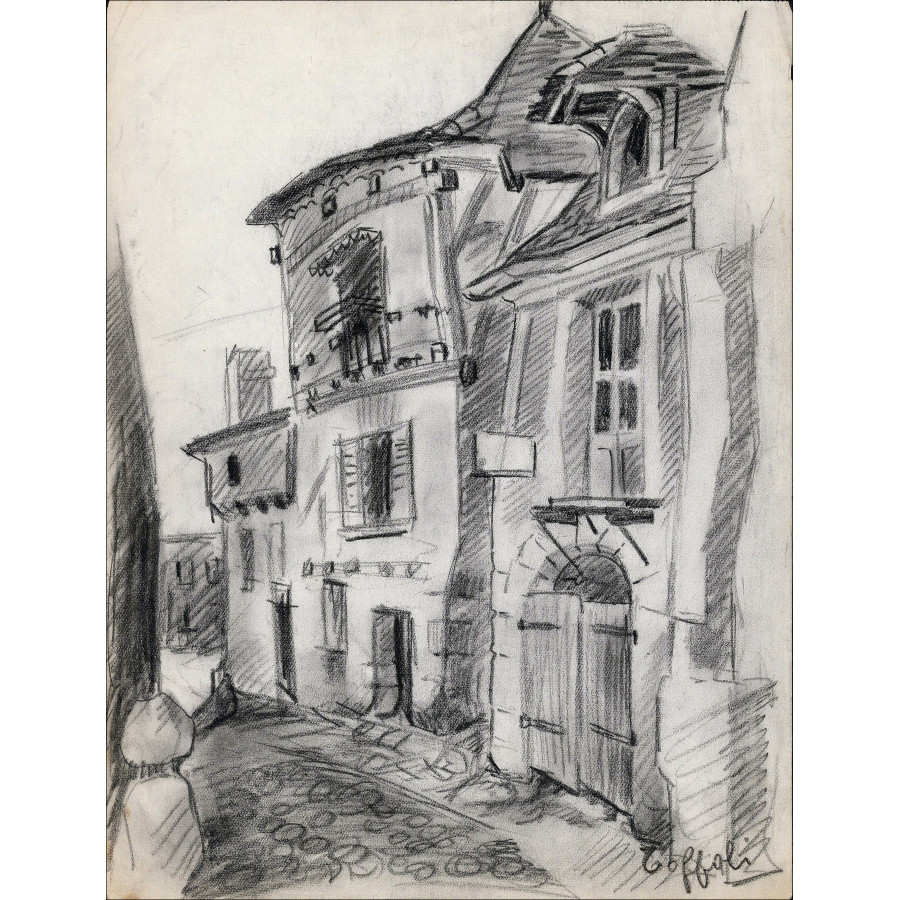 TOFFOLI Louis - Original drawing "Village street - 1" 35x26cm