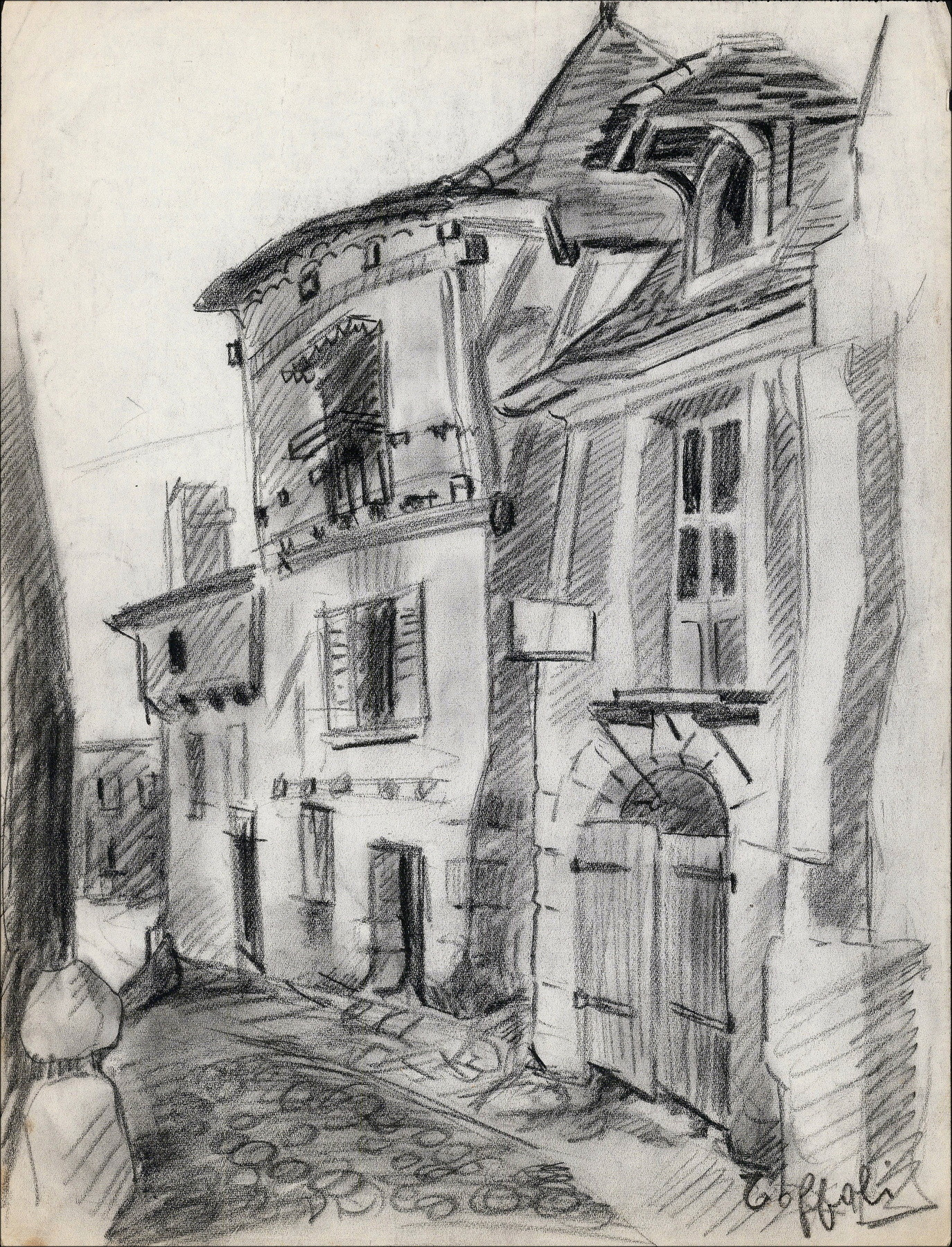 TOFFOLI Louis - Originele tekening "Dorpstraat - 1" 35x26cm