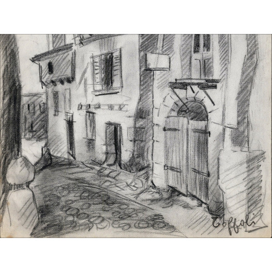 TOFFOLI Louis - Disegno originale "Via del villaggio - 1" 35x26cm