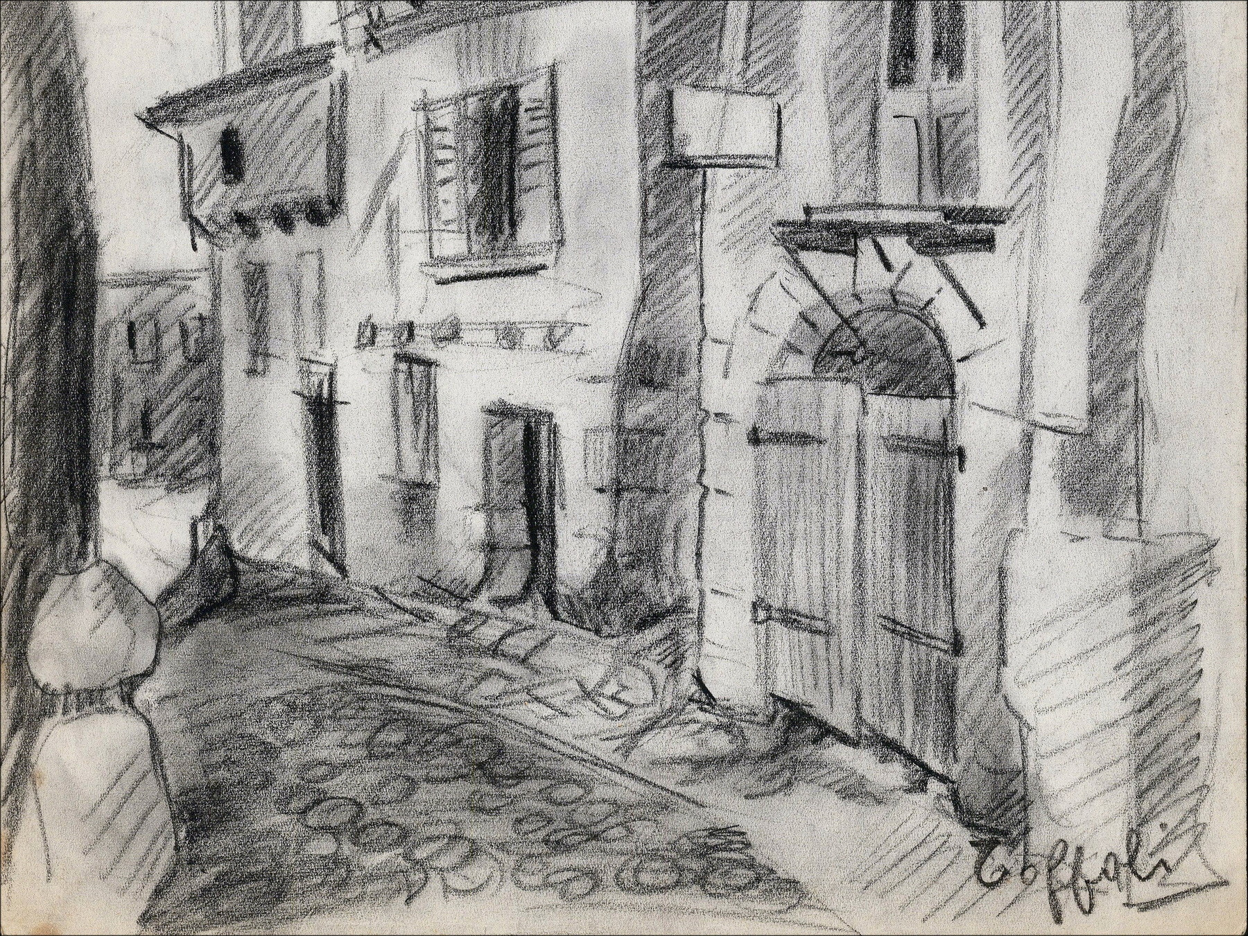 TOFFOLI Louis - Originalzeichnung "Dorfstraße - 1" 35x26cm