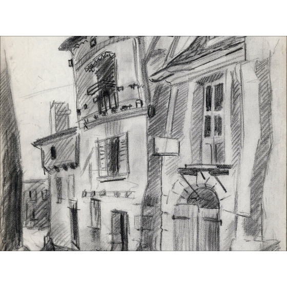 TOFFOLI Louis - Originalzeichnung "Dorfstraße - 1" 35x26cm