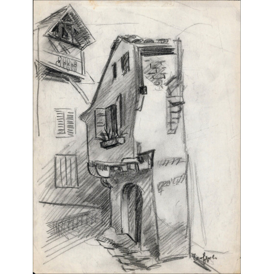 Louis Toffoli - Dorfstraße 2, signierte Originalzeichnung