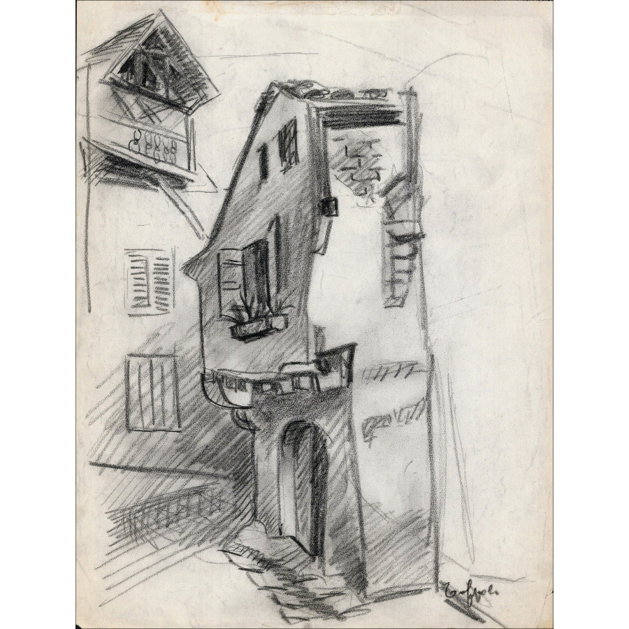 Louis Toffoli - Dorfstraße 2, signierte Originalzeichnung