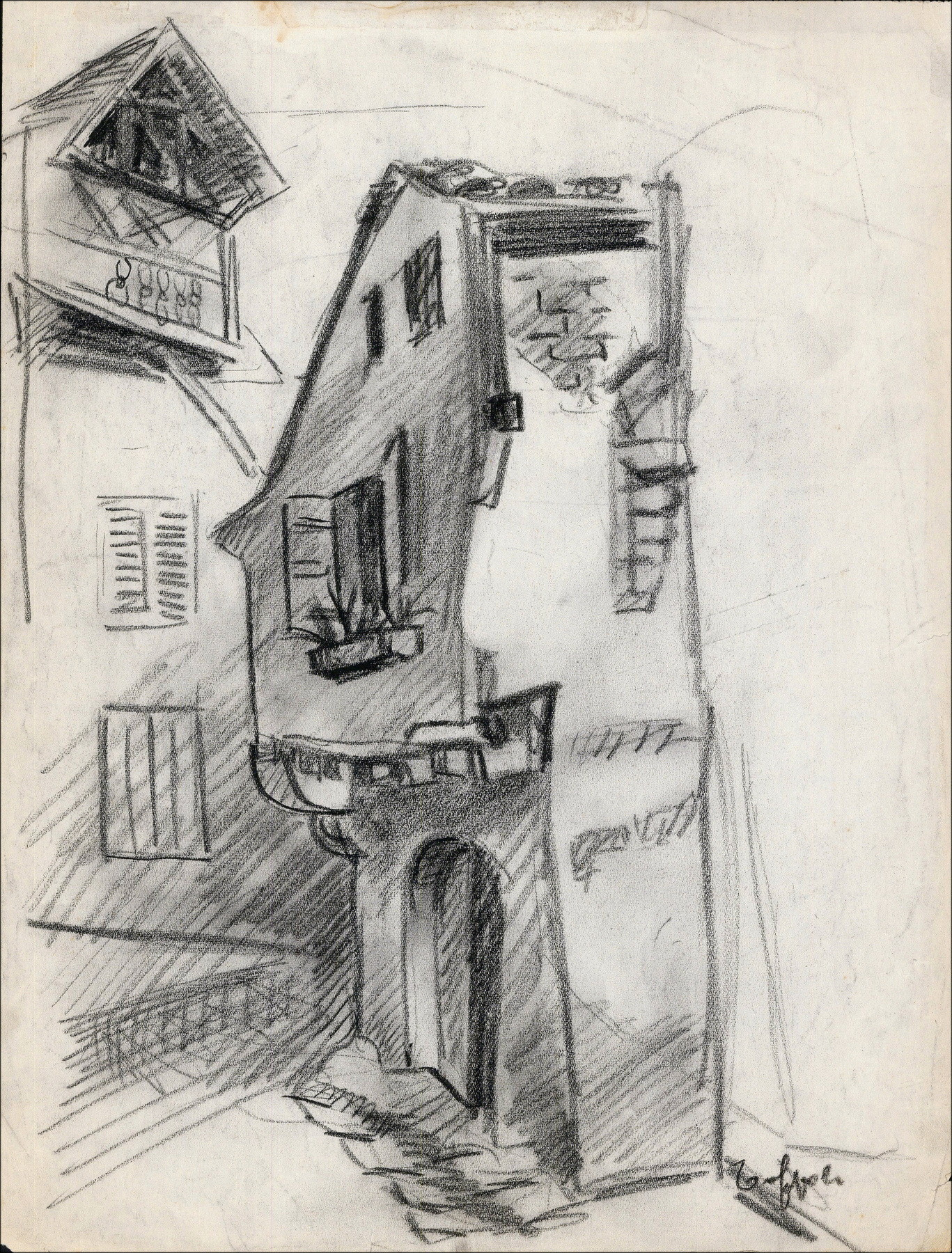 Louis Toffoli - Dorfstraße 2, signierte Originalzeichnung