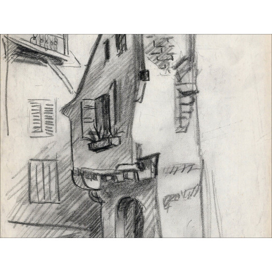 Louis Toffoli - Dorfstraße 2, signierte Originalzeichnung