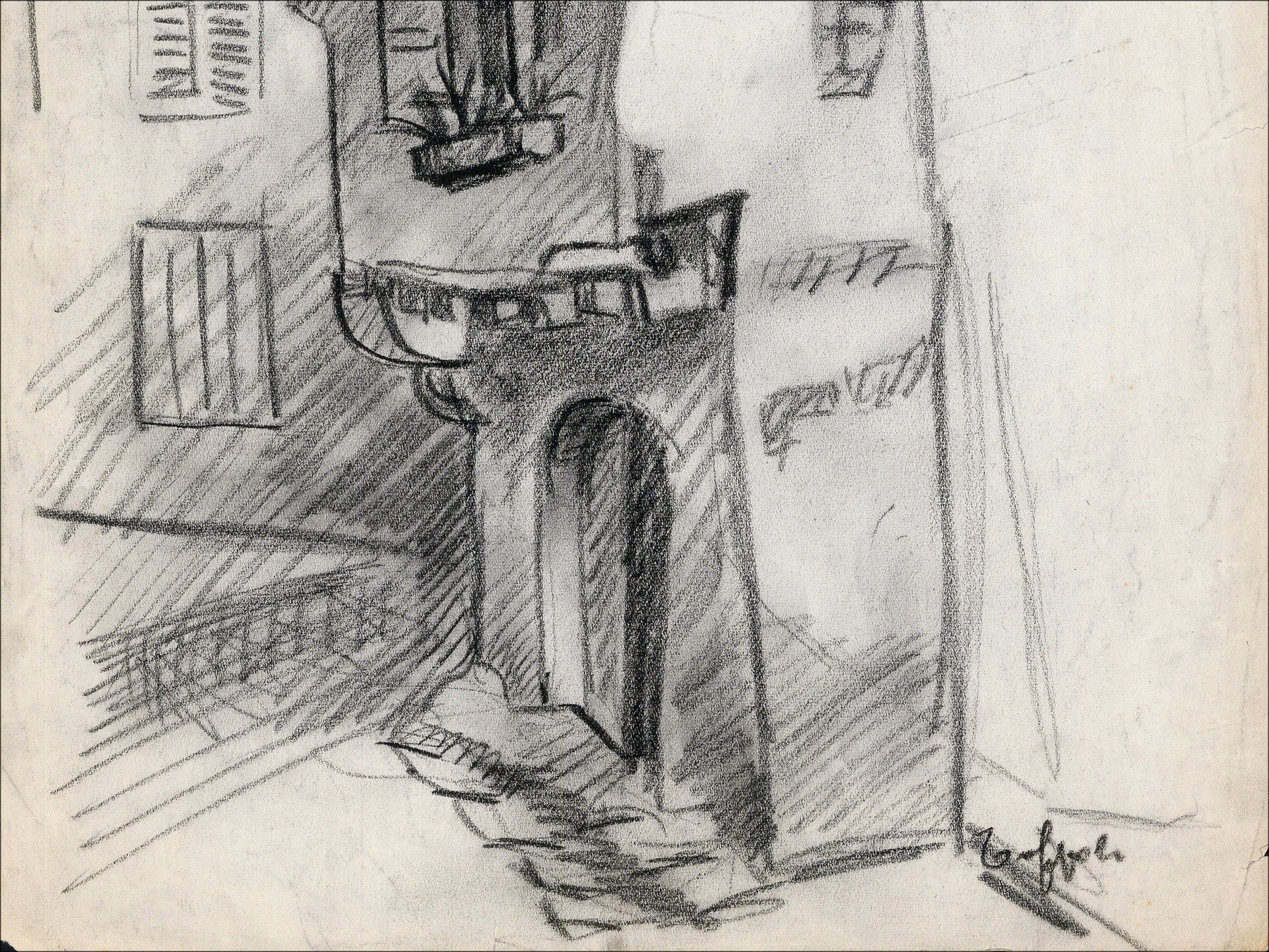 Louis Toffoli - Dorpsstraat 2, originele gesigneerde tekening