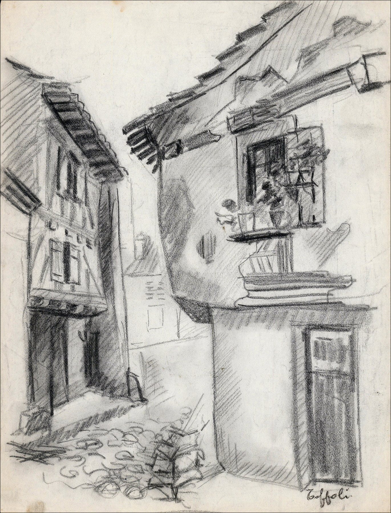 Louis Toffoli - originele gesigneerde tekening - Dorpsstraat 3
