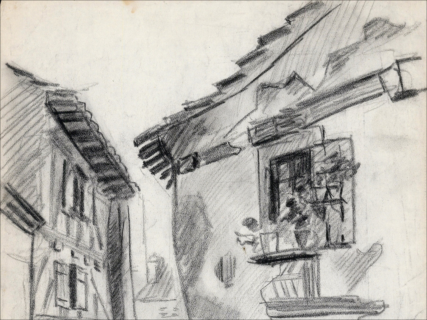 Louis Toffoli - original signed drawing - Village street 3
