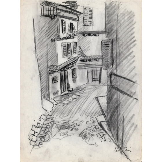 Louis Toffoli - Via del villaggio 4, disegno originale su carta