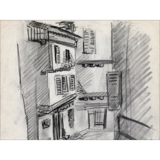 Louis Toffoli - Dorfstraße 4, Originalzeichnung auf Papier