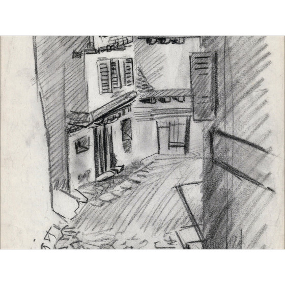 Louis Toffoli - Dorfstraße 4, Originalzeichnung auf Papier