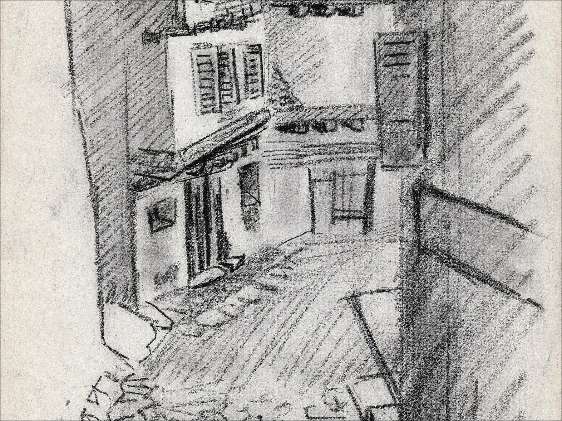 Louis Toffoli - Village Street 4, original drawing on paper