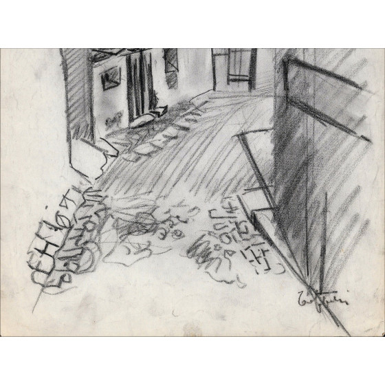 Louis Toffoli - Dorpsstraat 4, originele tekening op papier