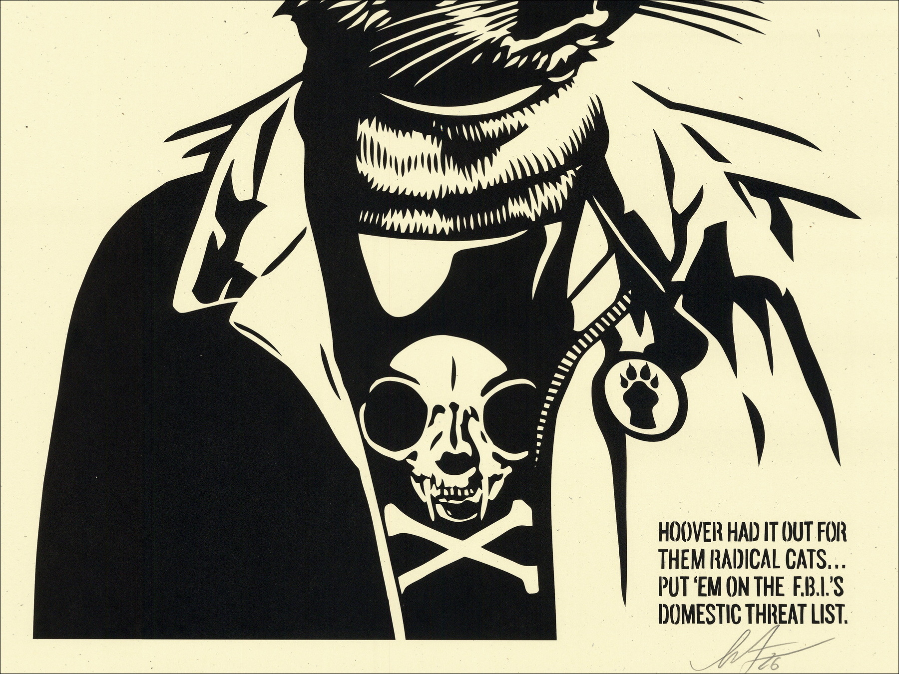 Shepard Fairey Radical Cat, signierte Siebdruckgrafik