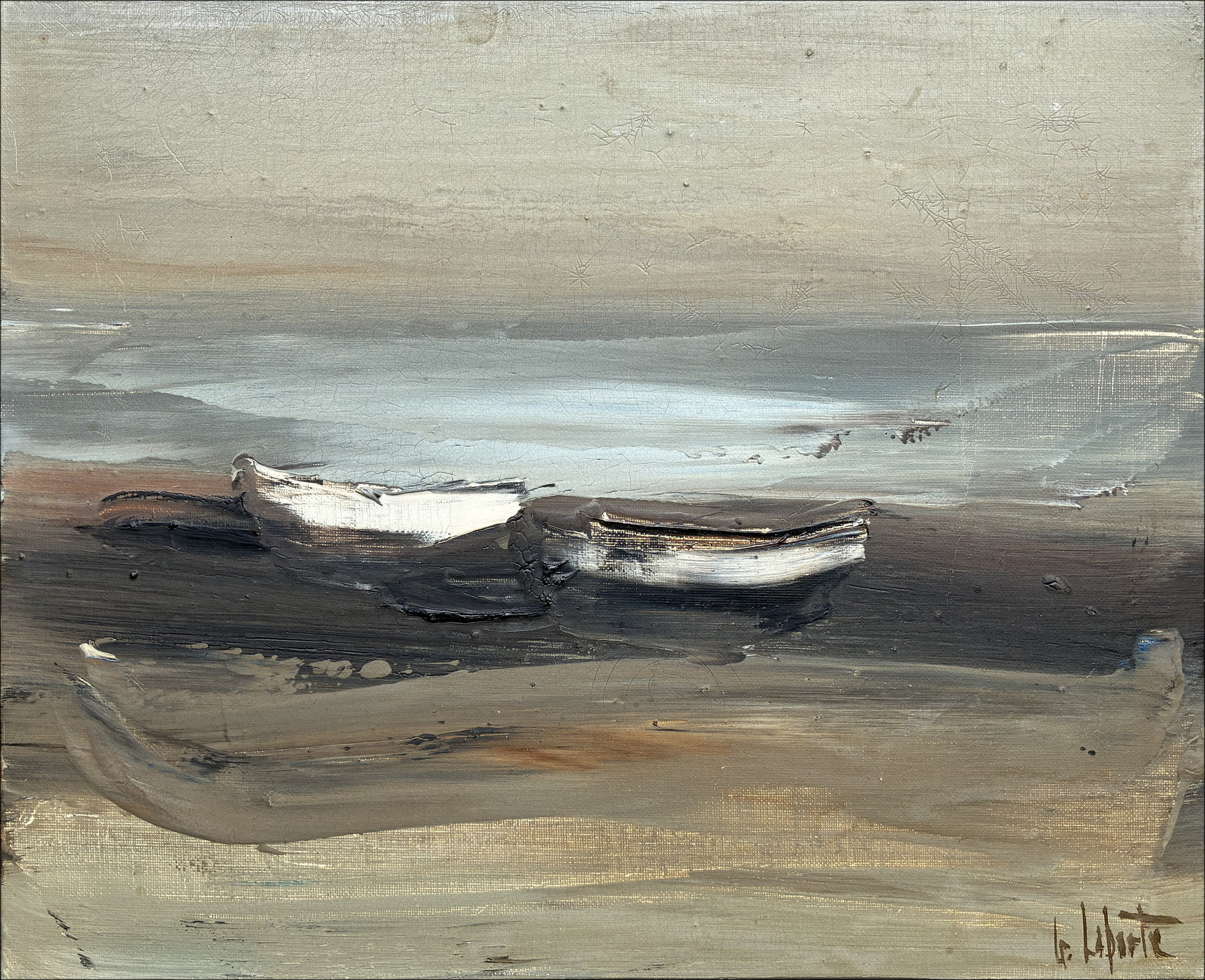Georges Laporte Die Boote, Originalöl auf Leinwand