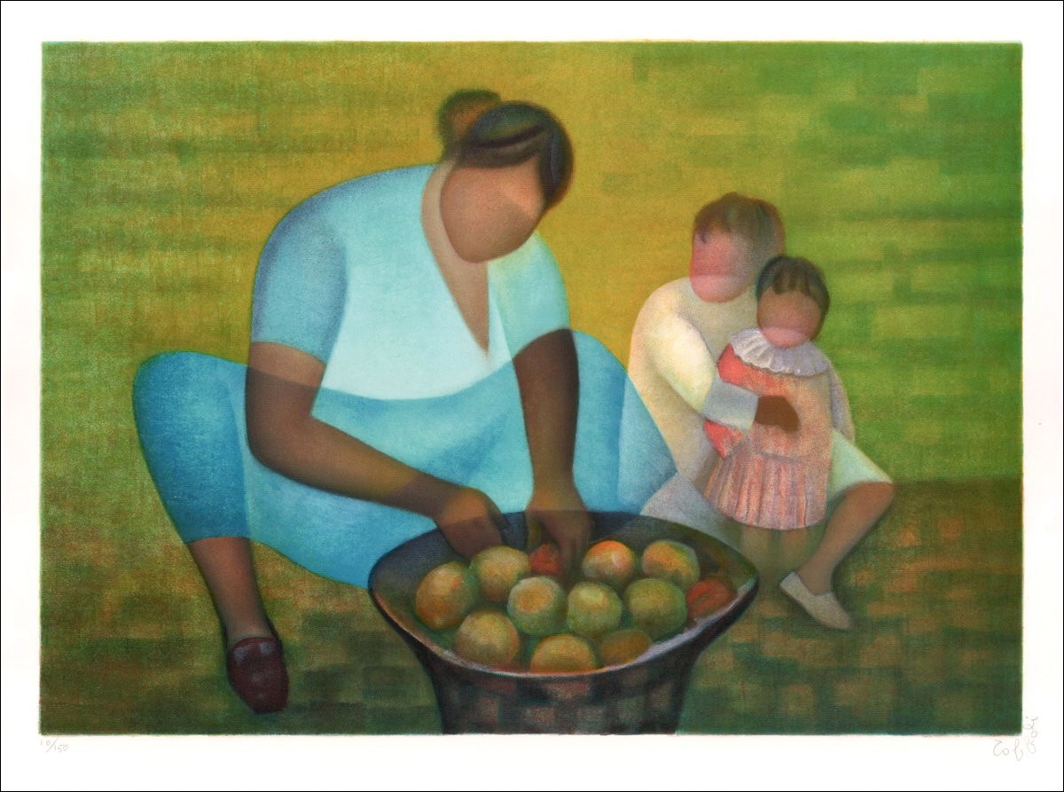 Acquista Louis TOFFOLI La mamma al mercato Litografia Originale 1990