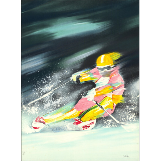 Victor Spahn - Der Skifahrer, signierte Original-Lithographie