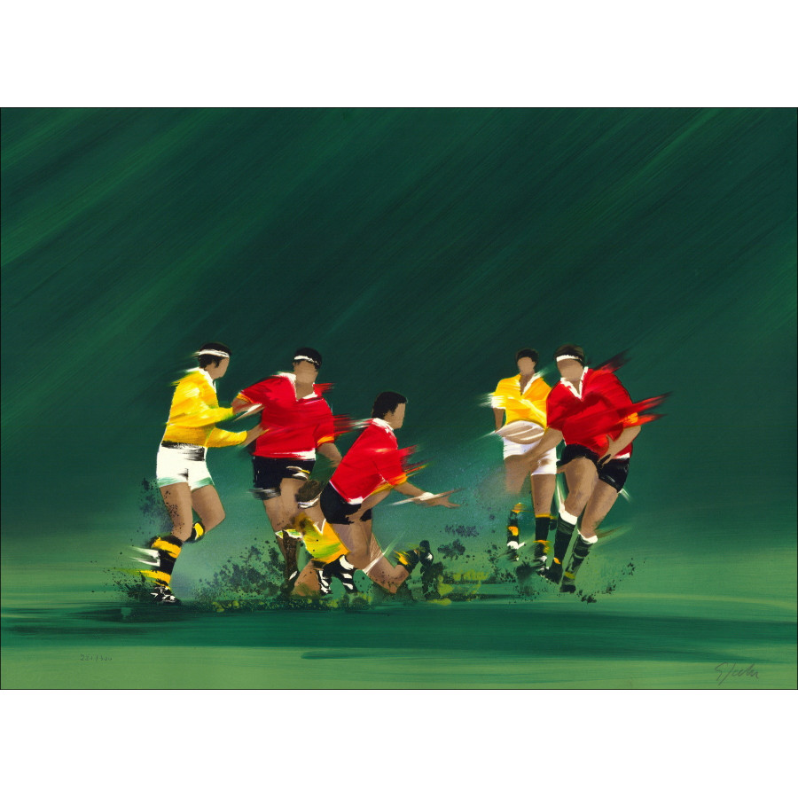 Victor Spahn - Die Rugbyspieler, signierte Original-Lithografie
