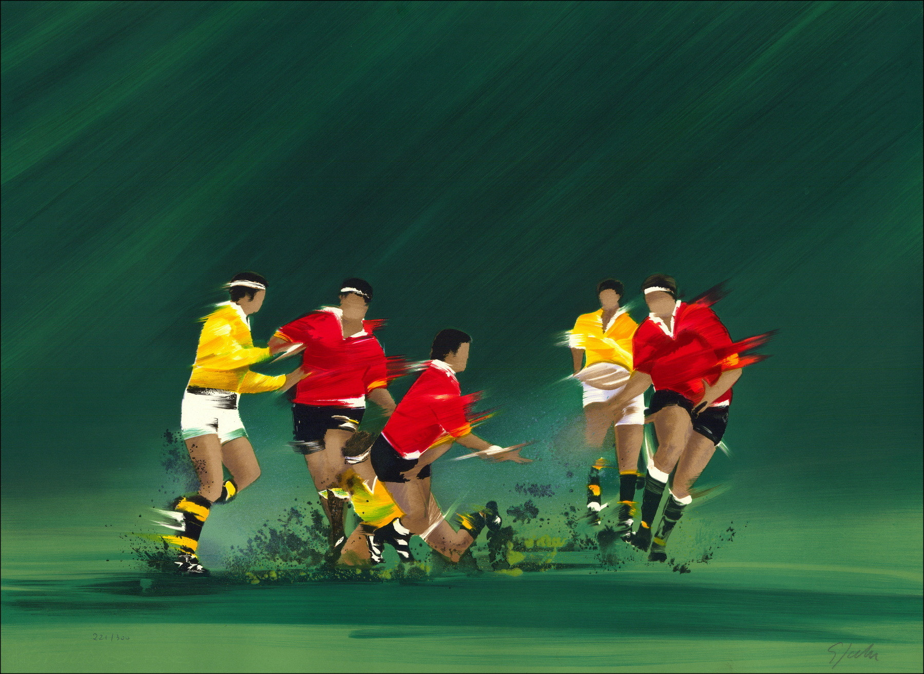 Victor Spahn - Die Rugbyspieler, signierte Original-Lithografie