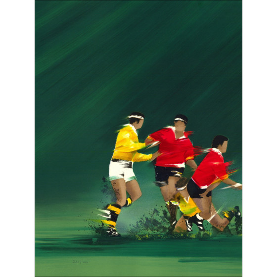 Victor Spahn - I Rugbymen, litografia originale firmata