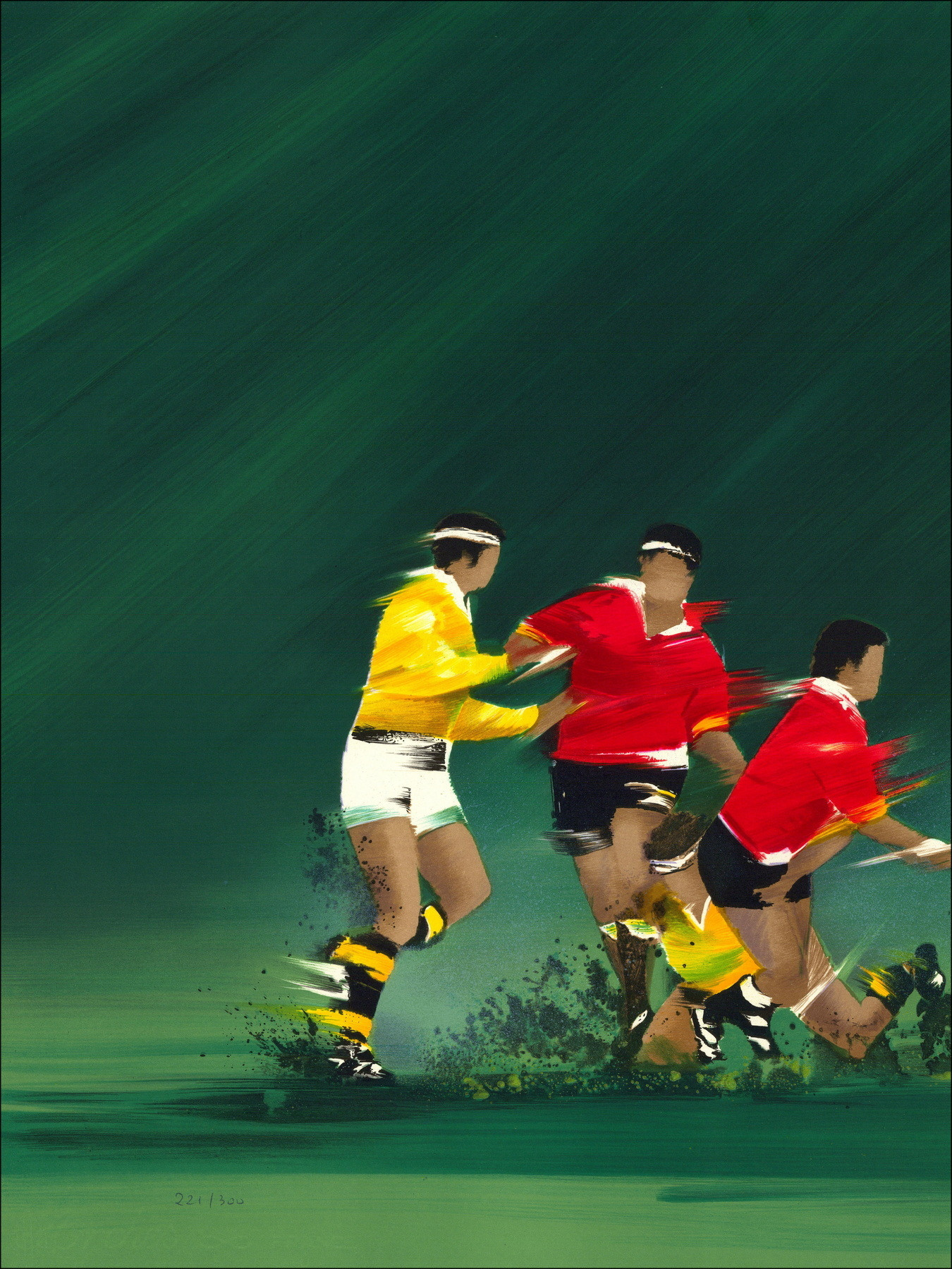 Victor Spahn - Die Rugbyspieler, signierte Original-Lithografie