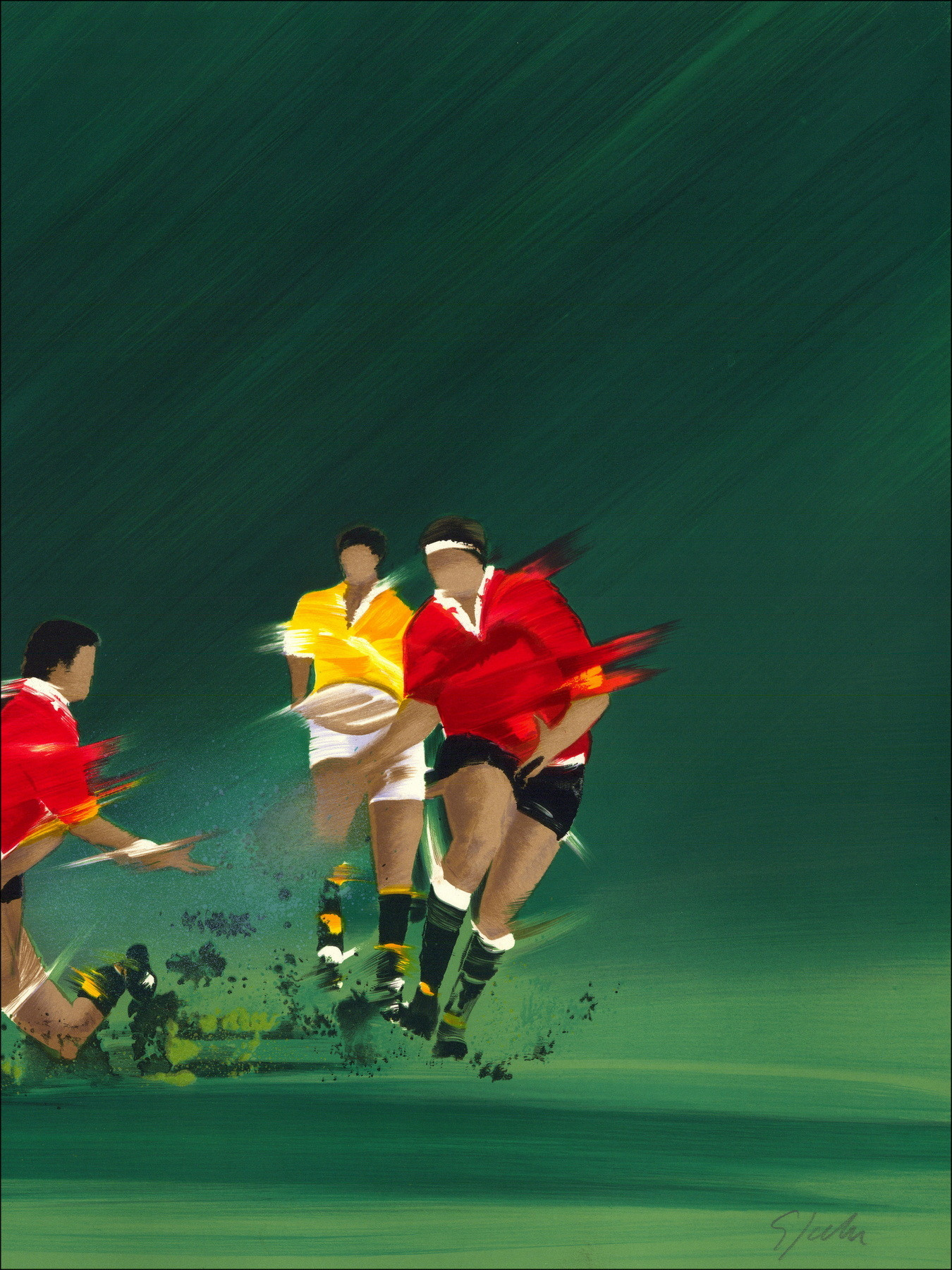 Victor Spahn - Los Rugbymen, litografía original firmada