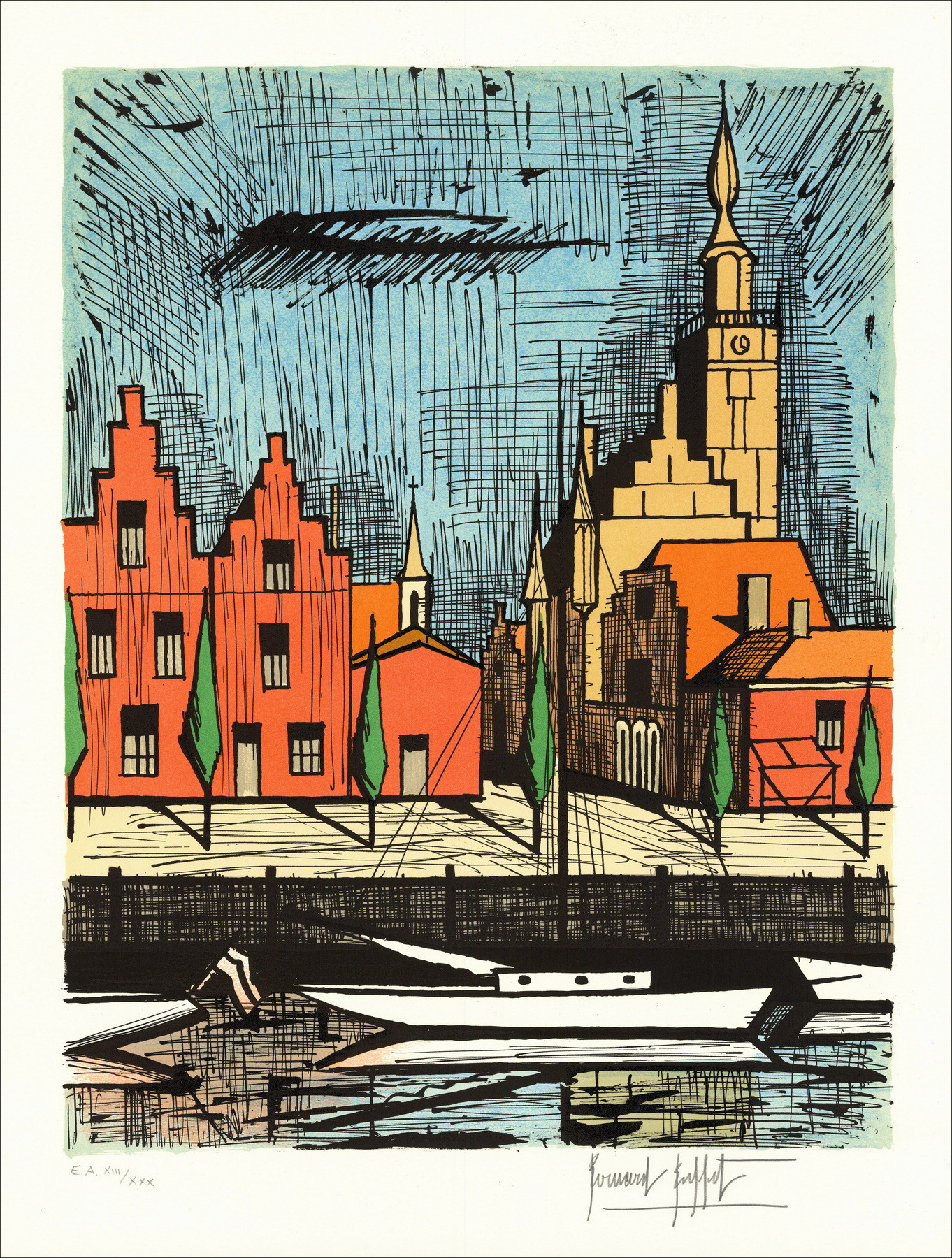 Bernard Buffet - Vetro, l'Ospedale della Città, litografia 1986