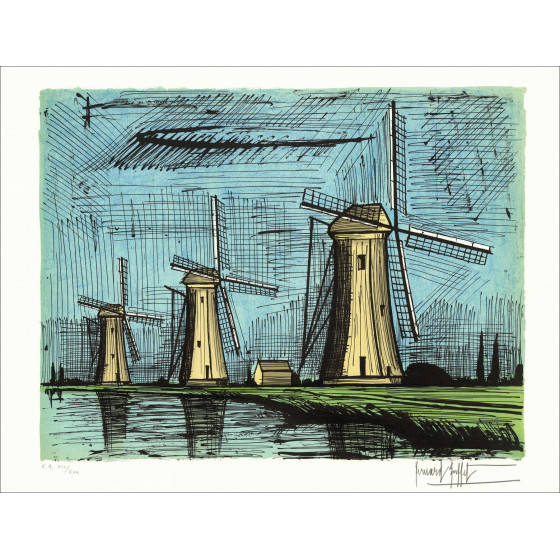 Bernard Buffet - The Three Windmills, lithograph 1986
