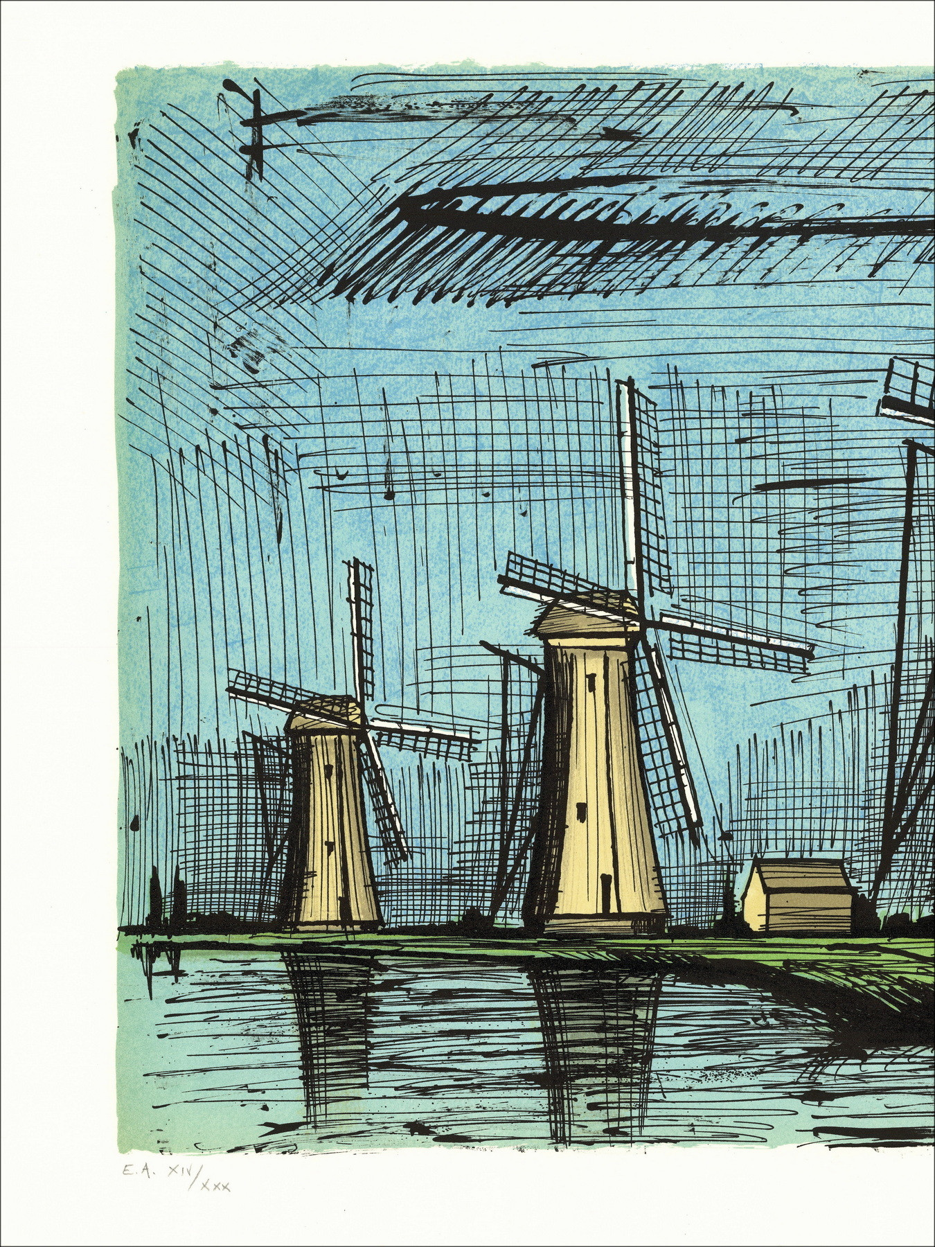 Bernard Buffet - Die drei Mühlen, Lithographie 1986