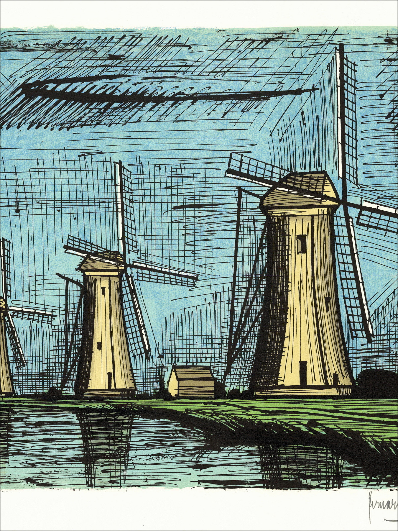 Bernard Buffet - De Drie Molens, lithografie 1986