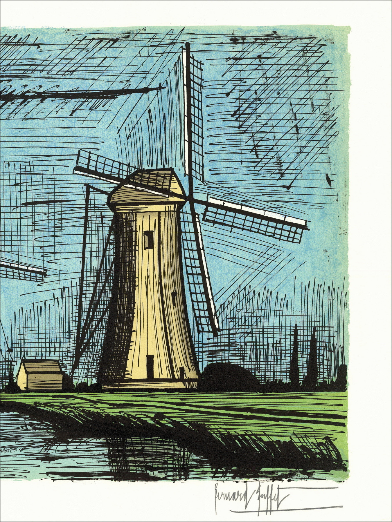 Bernard Buffet - Die drei Mühlen, Lithographie 1986