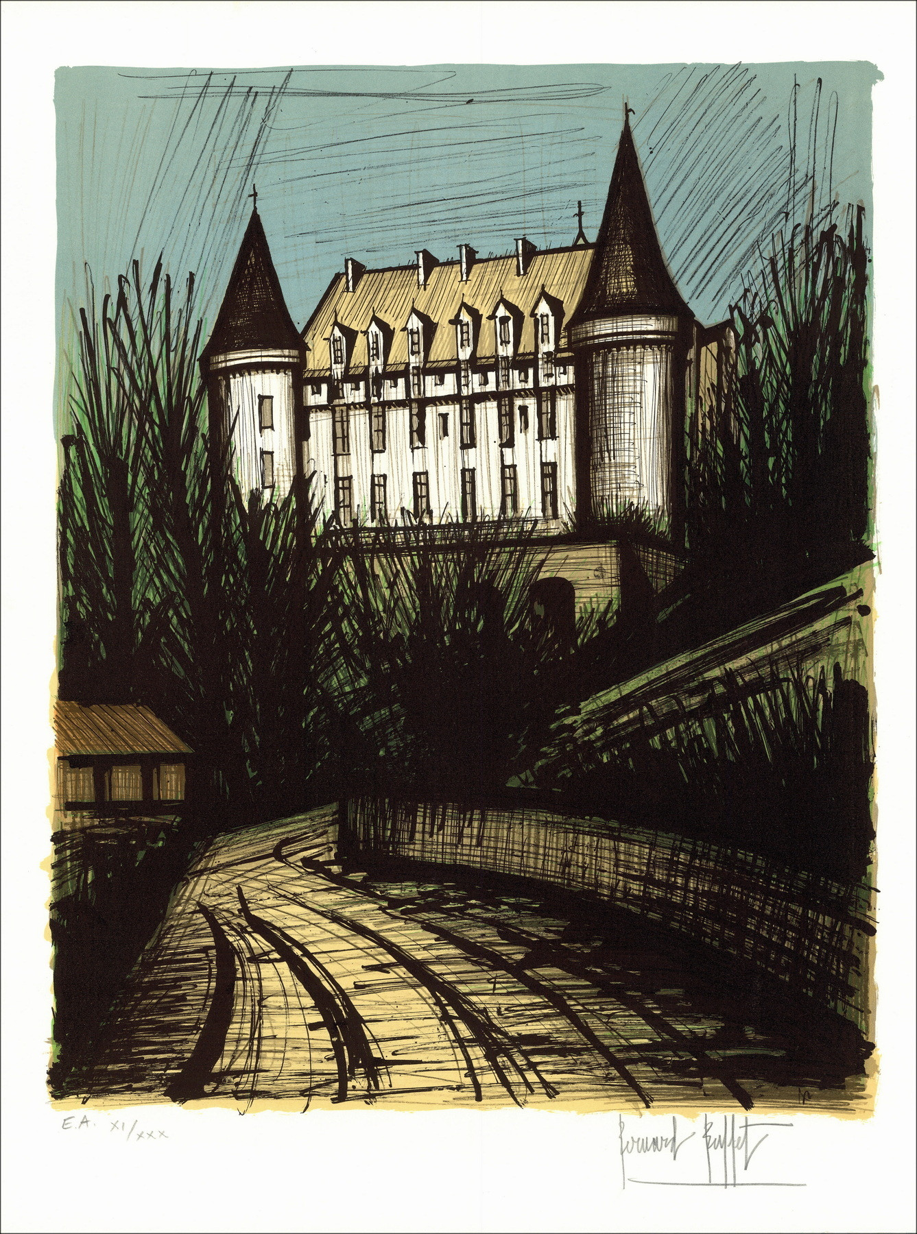 Bernard Buffet - Castillo de Rochechouart, litografía de 1981