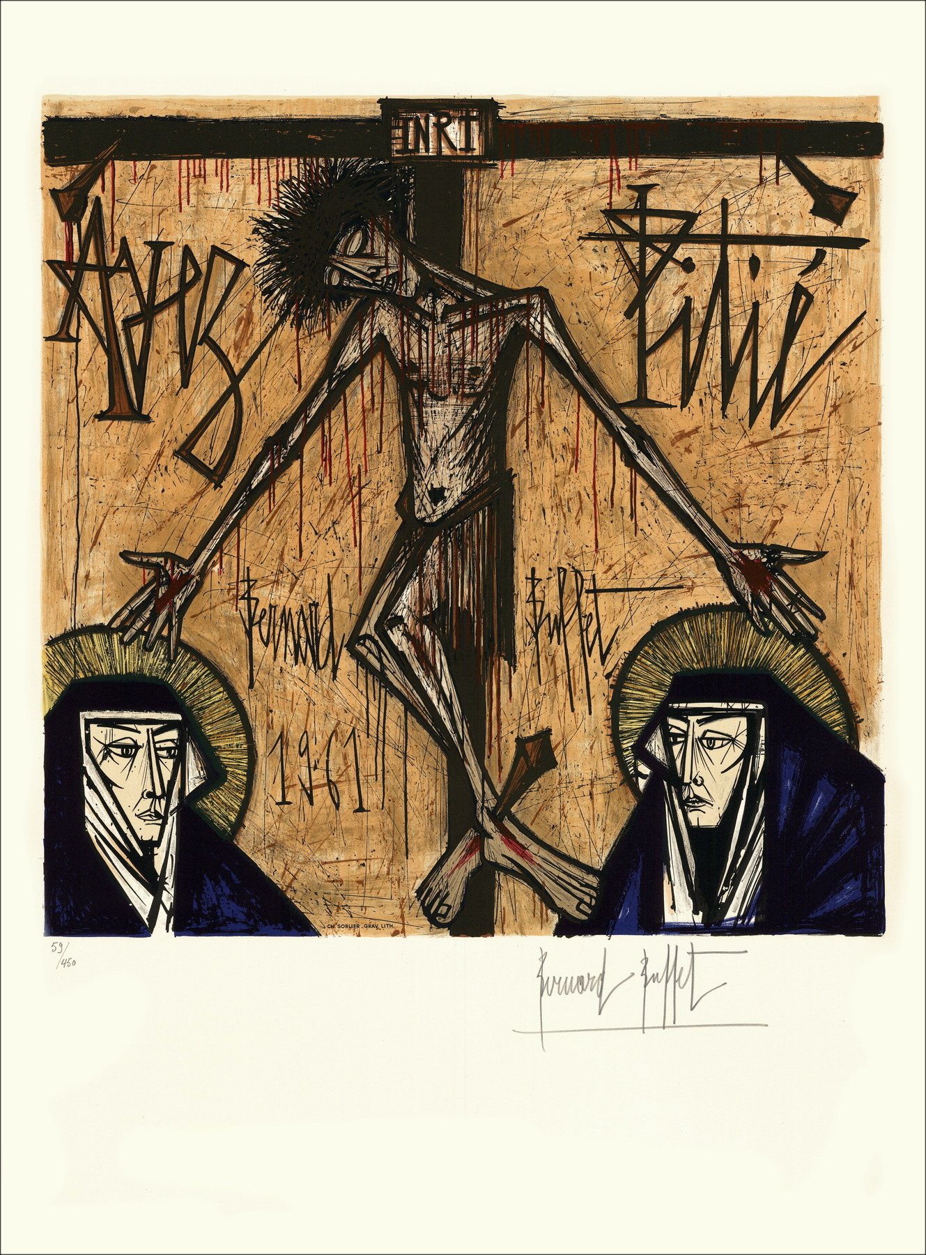 Bernard Buffet - Mitleid 1961, Original-Lithographie unterzeichnet