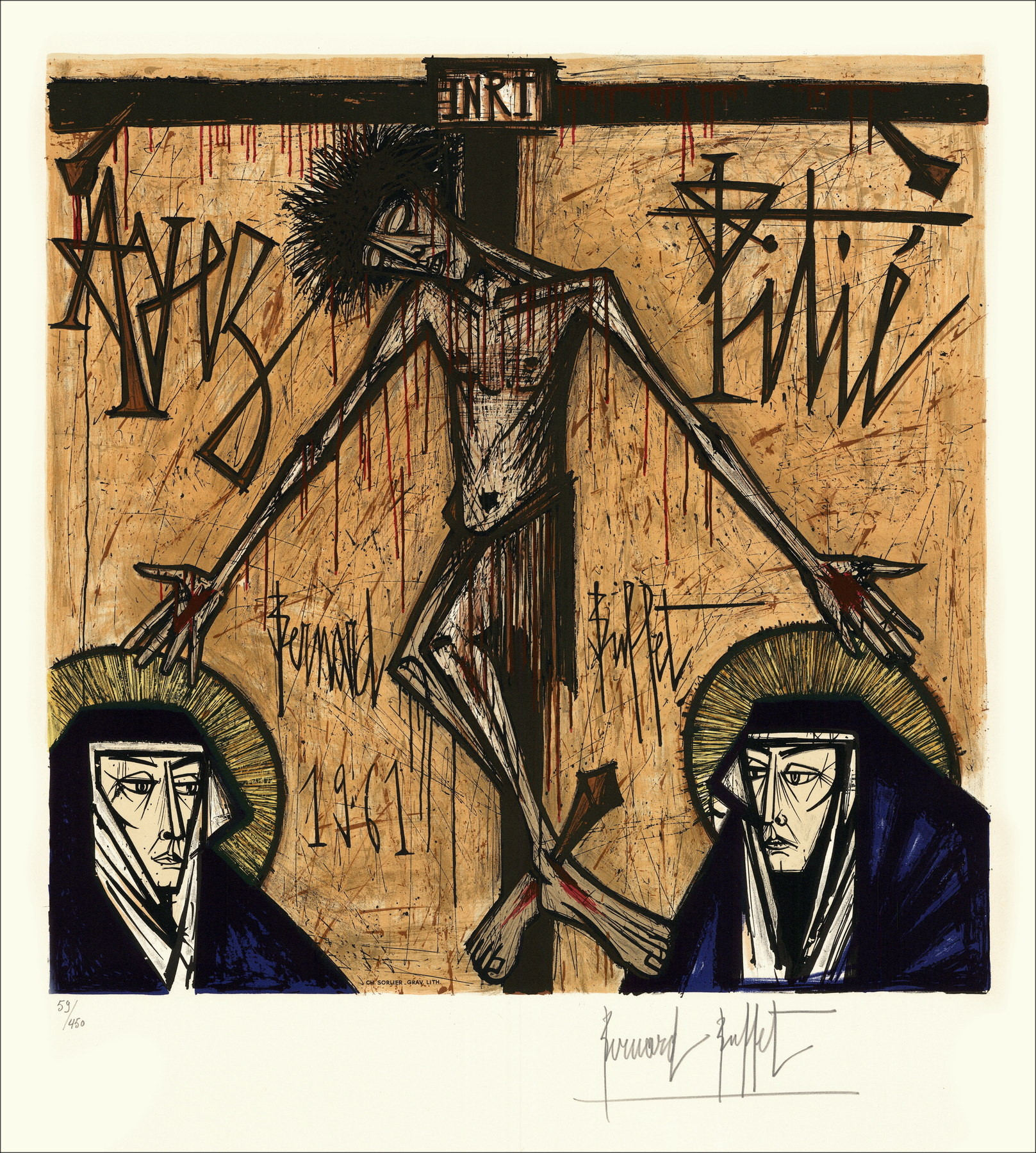 Bernard Buffet - Mitleid 1961, Original-Lithographie unterzeichnet