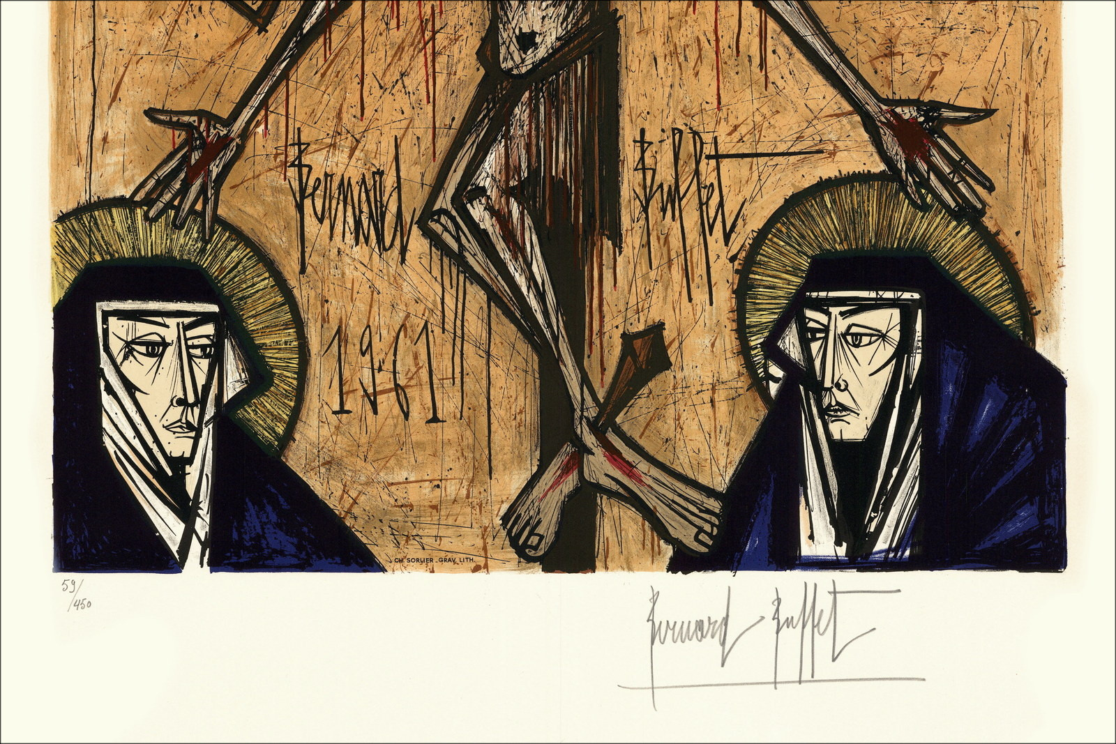 Bernard Buffet - heb medelijden 1961, Getekend originele lithografie