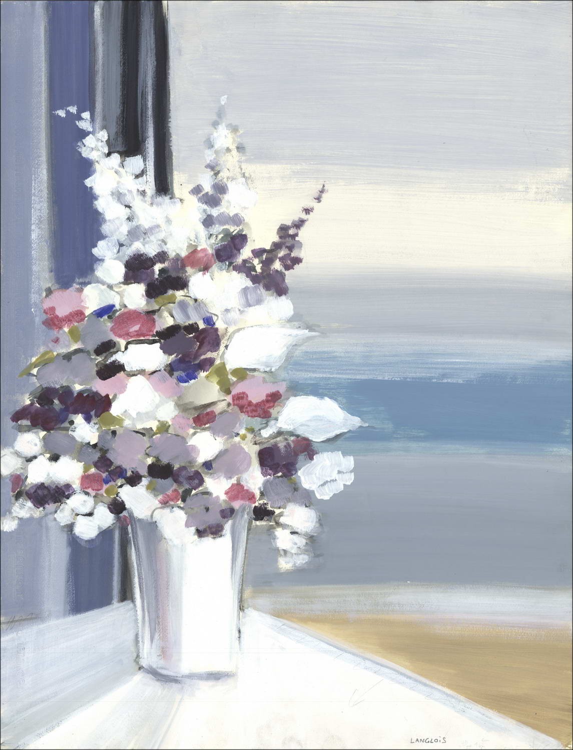 Pierre-Gérard Langlois - Dibujo original "Bouquet en el horizonte" 65x50cm, firmado