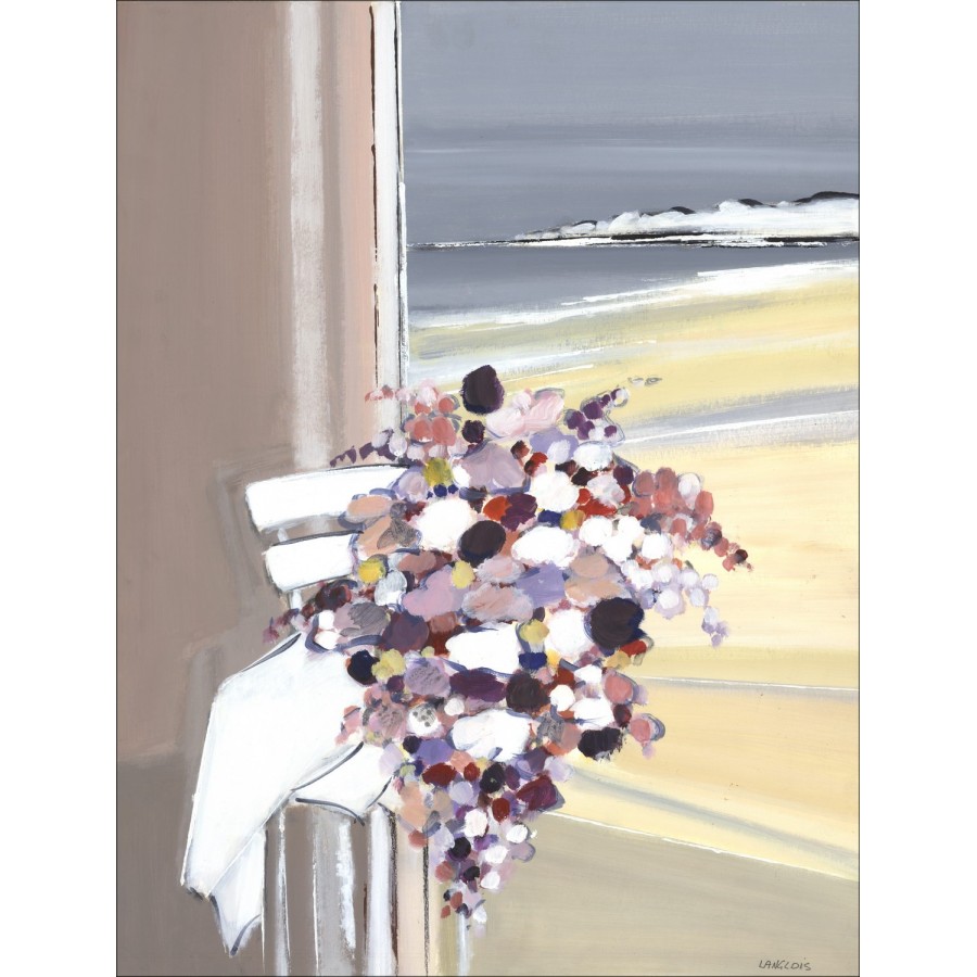 Pierre-Gérard LANGLOIS - Disegno Originale "Fiori e scogliera" 65x50cm, firmato