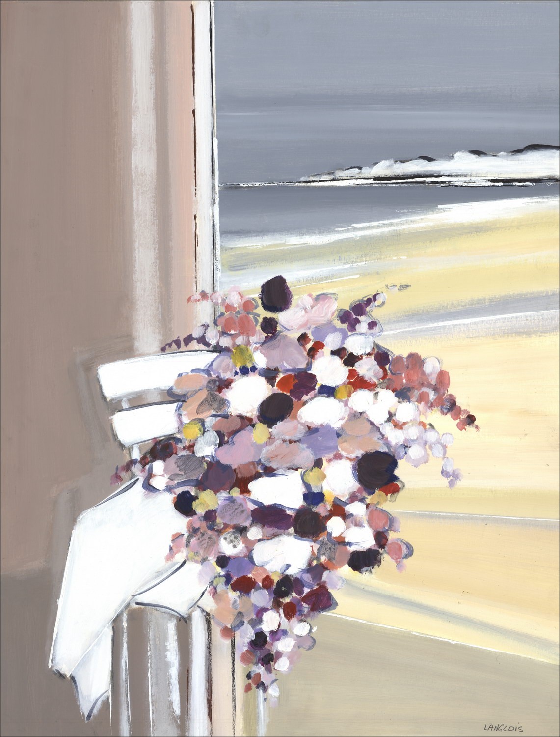 Pierre-Gérard LANGLOIS - Disegno Originale "Fiori e scogliera" 65x50cm, firmato