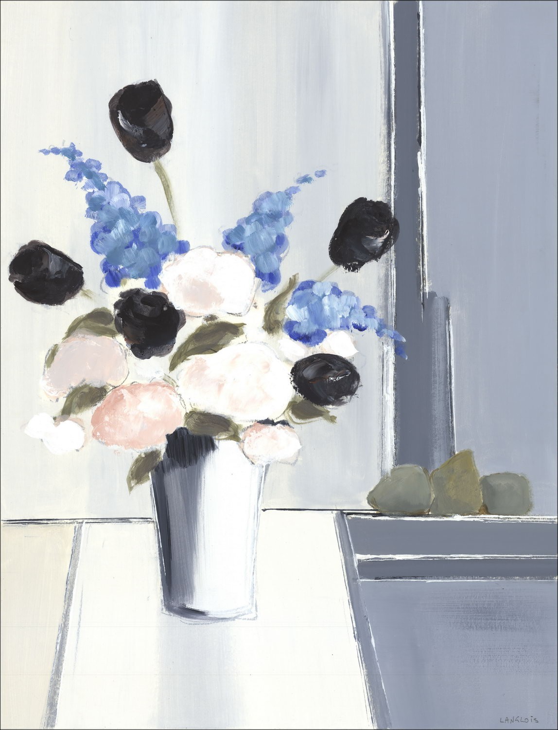Pierre-Gérard LANGLOIS - Original drawing "Les Delphiniums" 65x50cm, signed and numbered in pencil by the artist