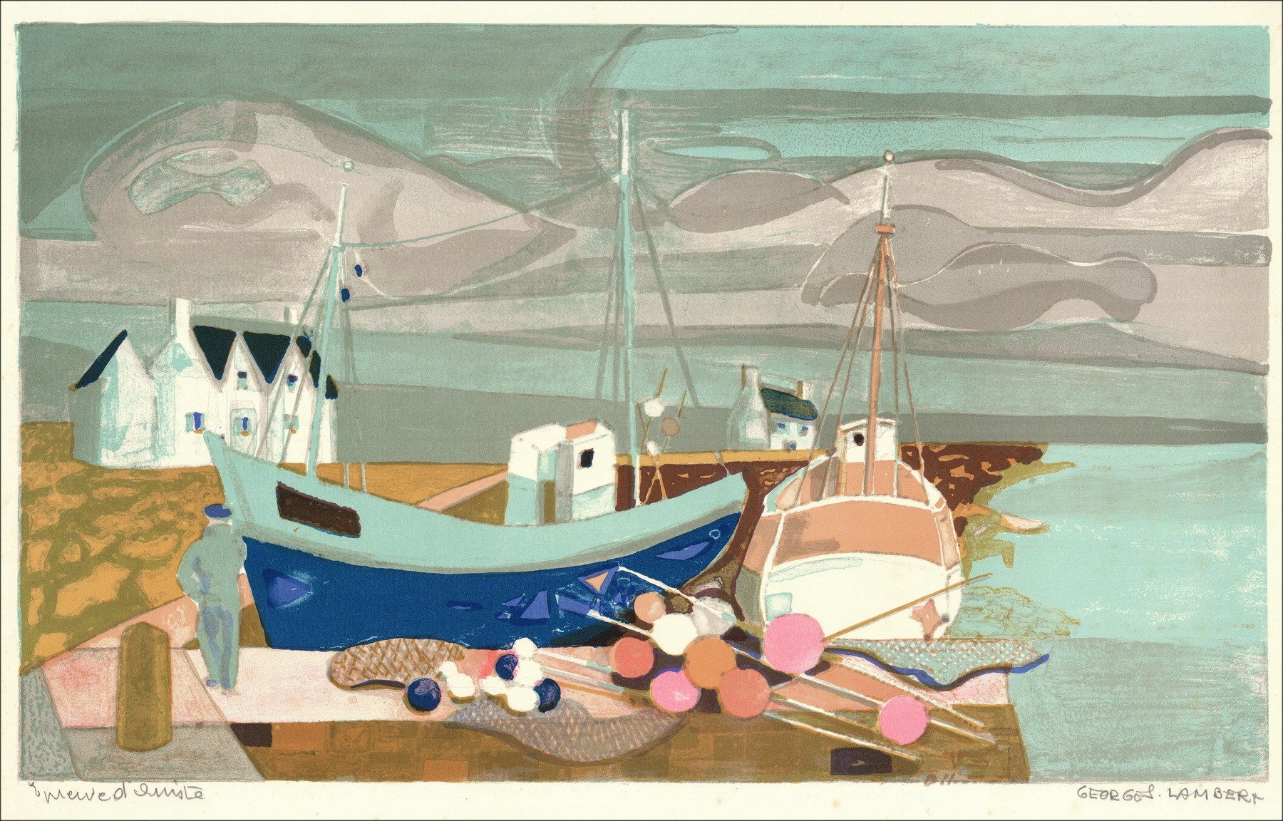 Georges Lambert - Le Port Breton, lithographie originale signée