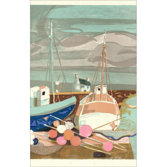 Georges Lambert - Il Porto Bretone, litografia originale firmata