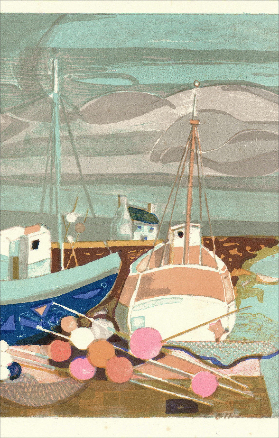 Georges Lambert - De Bretonse haven, originele gesigneerde lithografie