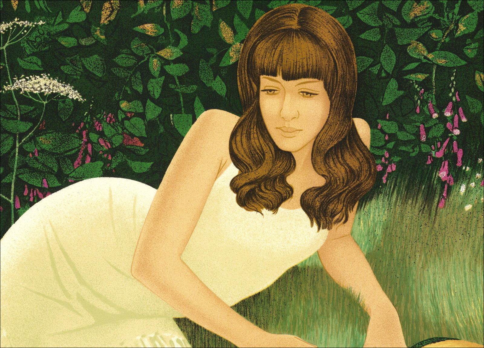 Yves Ganne - Litografia elegante al parco, firmata