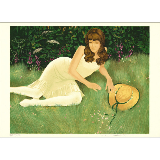 Yves Ganne - Elegant lithograph in the park, signed