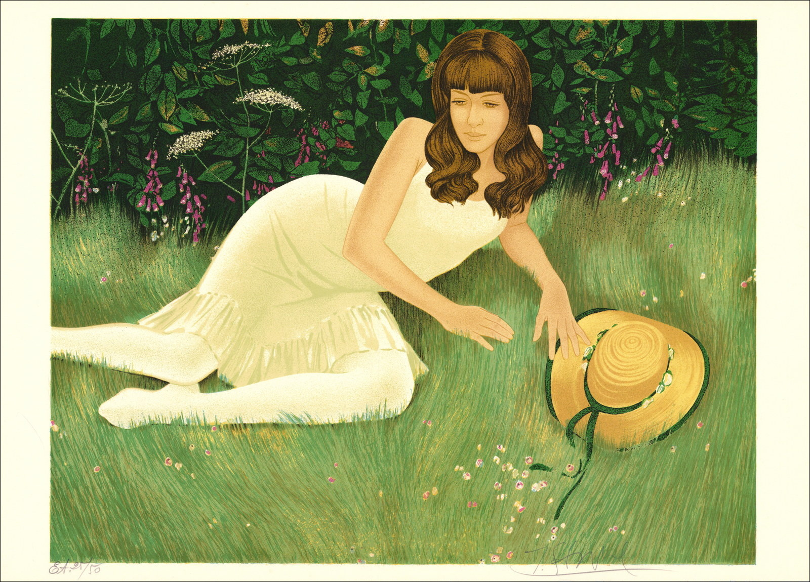 Yves Ganne - Lithographie Élégante au parc, signée