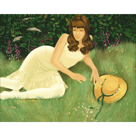 Yves Ganne - Elegante lithografie in het park, ondertekend